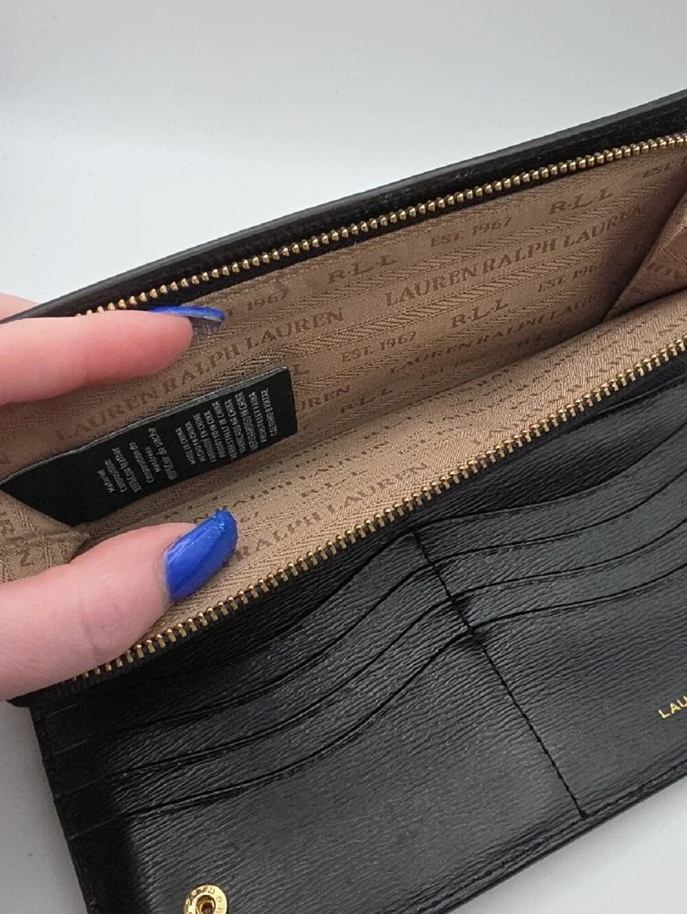 Ralph Lauren Black Wallet with Gold RL Plaque